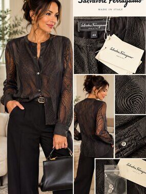 Salvatore Ferragamo Chantilly lace blouse. NWT Sz 12